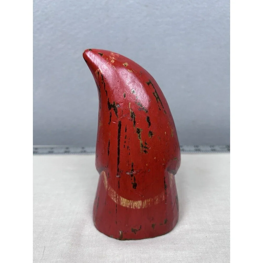 Primitive FolkArt Wooden Carved Santa Claus Gnome Shape Hand Painted. 6 X 3 in.